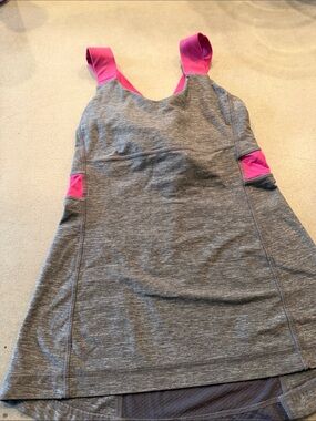 Grey Athletic Tank top with Pink Straps